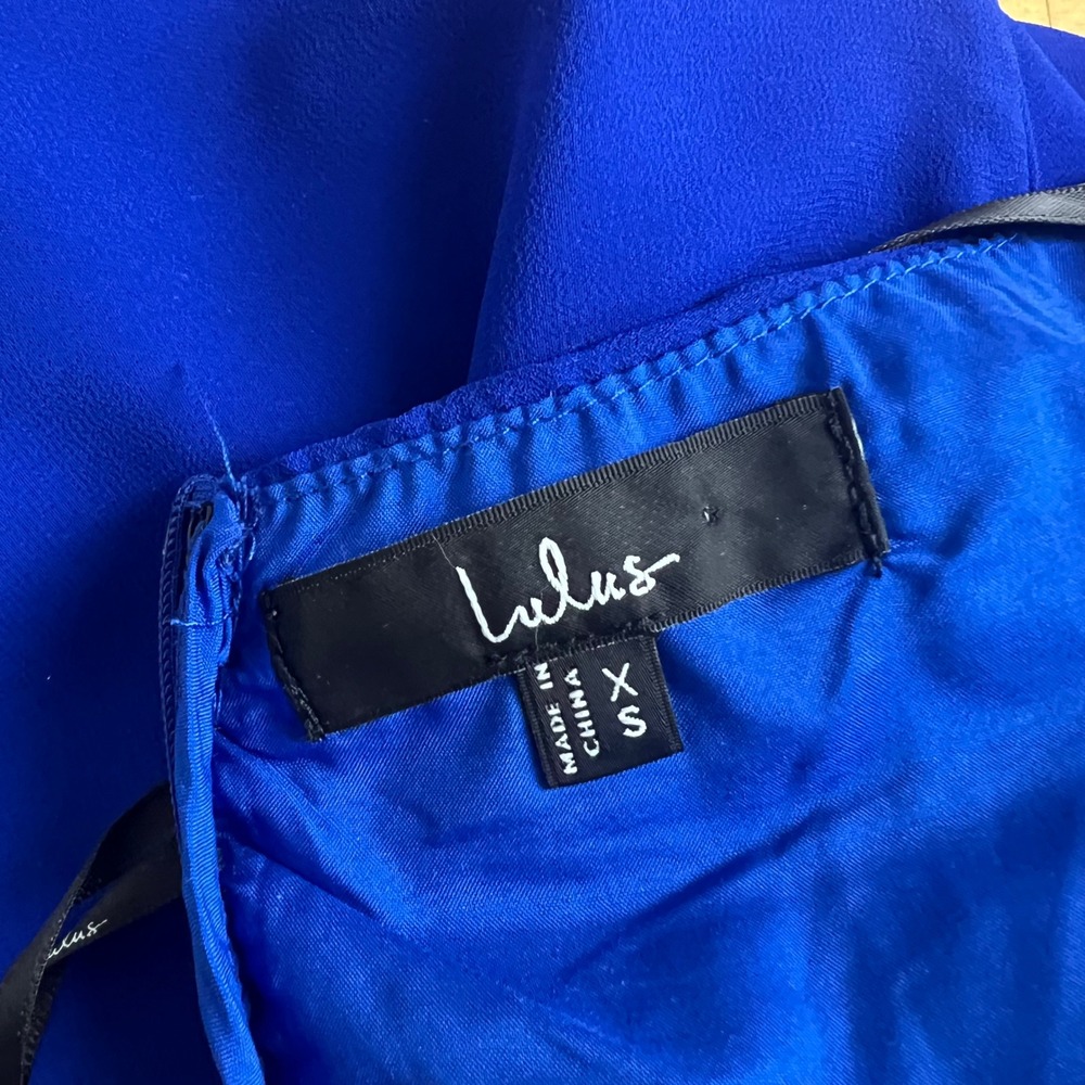 Lulus Dress Halter Mini Nailah Size XS Blue V-Neck Knot Skater Back Tie Chiffon - Picture 3 of 4